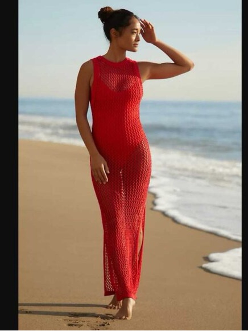 BEACHRIOT cotton Red Crochet Maxi Dress Open Back Cover-Up medium